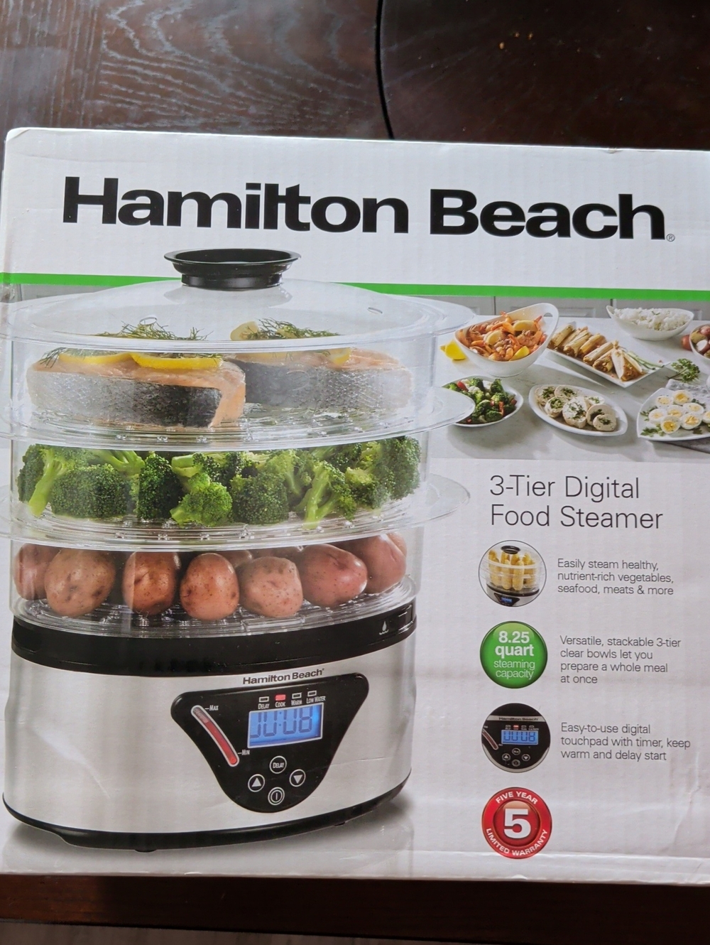 Hamilton Beach Stainless Steel and Clear 3-Tier Digital Food Steamer